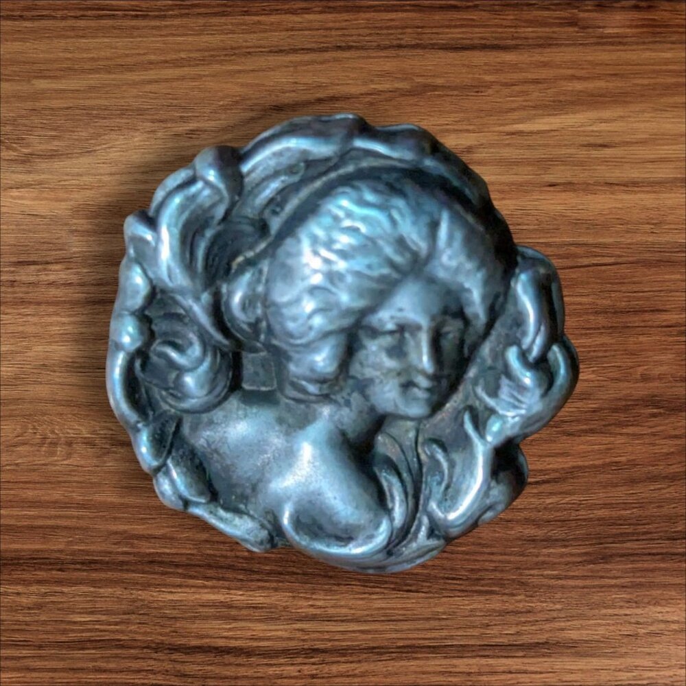 Vintage Sterling‎ Silver Brooch Art Nouveau Style Lady Face Pin 925